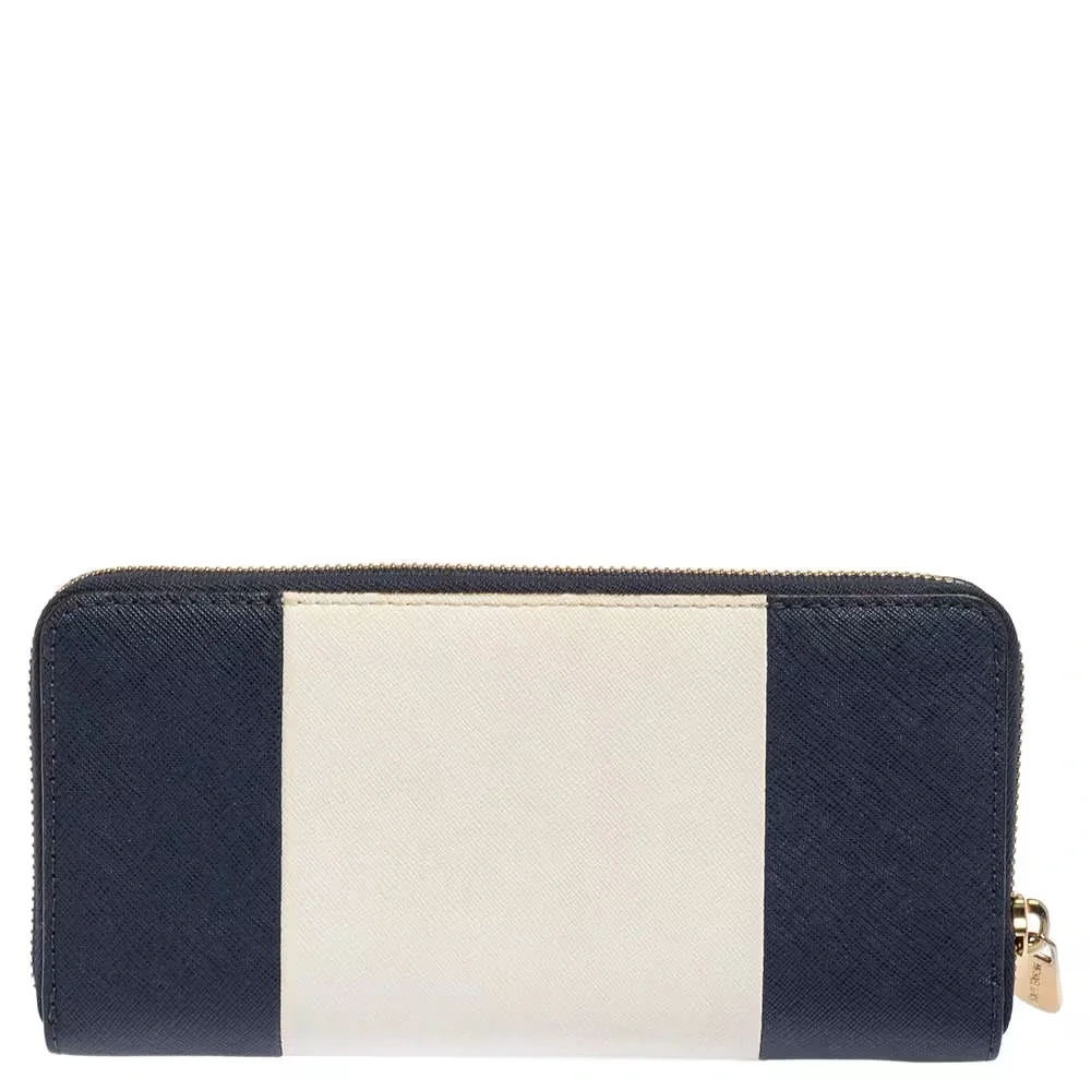 Michael Kors White/Blue Leather Jet Set Zip Around Wallet/wristlet